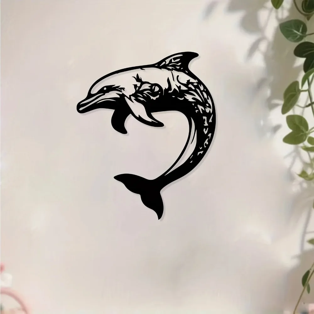 CIFBUY Modern Dolphin Metal Wall Art Dynamic Leaping Sculpture Weather Resistant Iron Ocean Mural Coastal Beach Home Decor