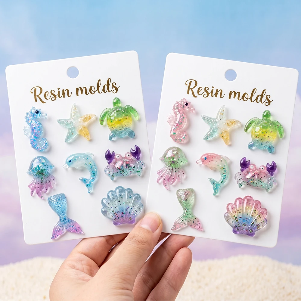 S0294 Ocean Theme 3D Seahorse Shells Starfish Octopus Dolphin Silicone Moulds DIY Craft Necklace Pendant Molde Para Resina Epoxi - view 2