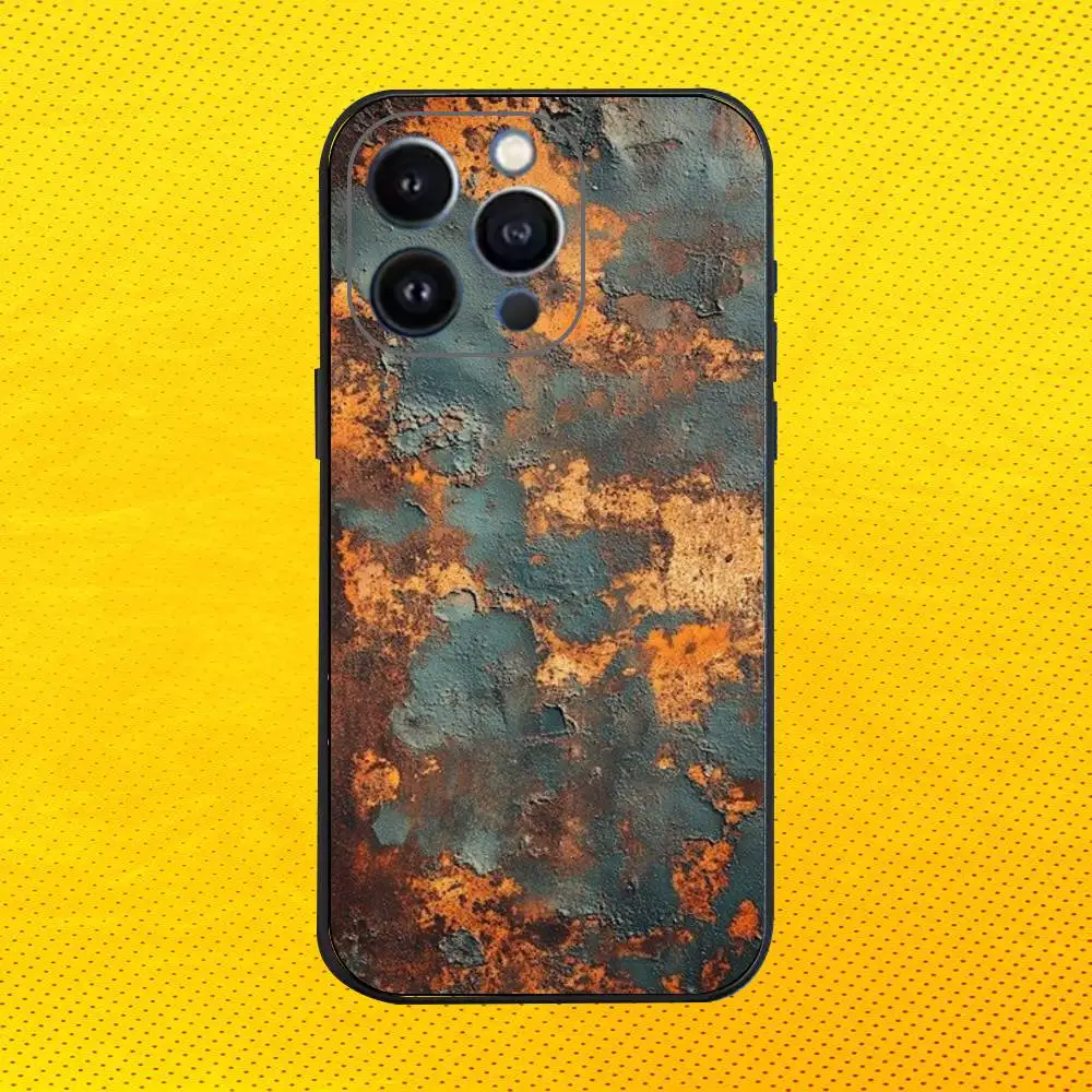 레트로 인더스트리얼 스타일 러스티 폰 케이스 아이폰 16e,16,15,14,13,12,11,프로,X,XS,맥스,XR,플러스,미니 소프트 블랙 커버