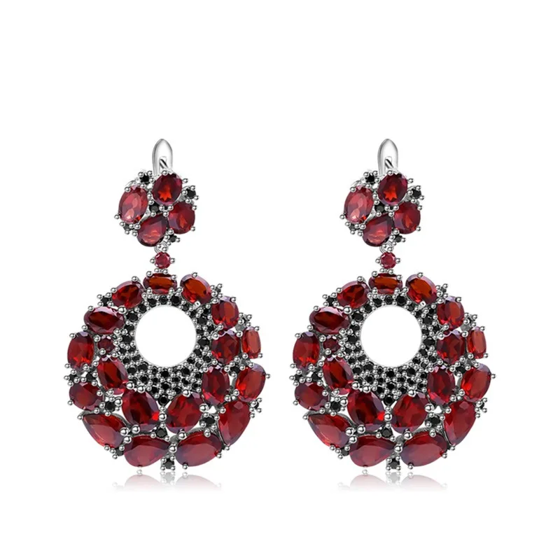 Natural Garnet Earrings, Premium Design S925 Silver Gemstone Dangle Jewelry Gift for Women