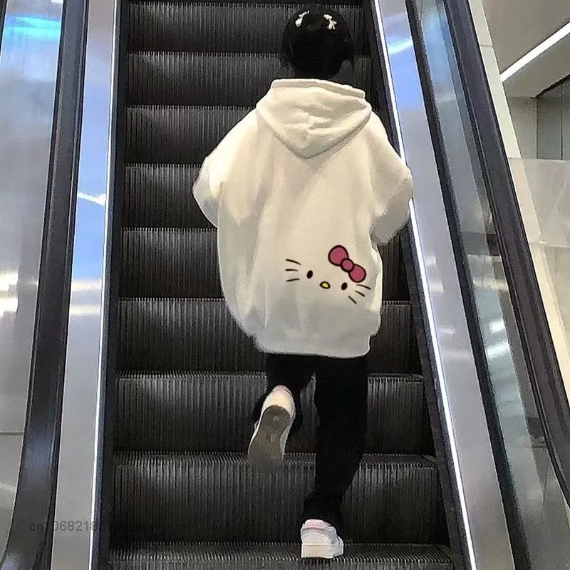 Sanrio-Sudadera con capucha de Hello Kitty para mujer, ropa Kawaii Y2k, estilo coreano, jerséis holgados de dibujos animados