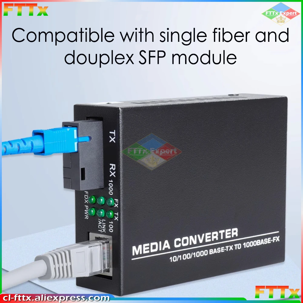 1 Pair HTB-GS-03 Gigabit Fiber Optical Media Converter 10/100/1000Mbps Single Mode to RJ45 20KM With External Power Supply