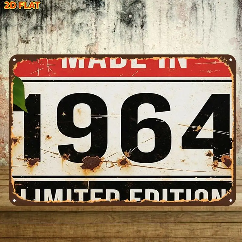 2D Flat, 1pc, Retro Vintage 1964 Limited Edition Metal Tin Sign, with Pre-Drilled Holes, Ideal for Indoor And Restroom Decor