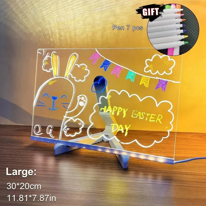 

2026 New Light Up Acrylic Message Board Rewritable DIY Children's Glowing Drawing Board Message Lamp with 7 Colorful Pens
