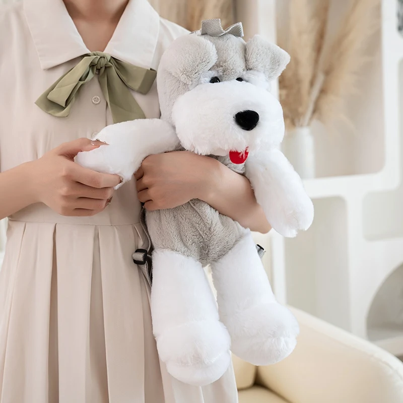 Schnauzer กระเป๋าเป้สะพายหลังสำหรับสุนัขน่ารักแฟชั่นตุ๊กตา plushie กระเป๋าขนสัตว์กระเป๋าเด็กกระเป๋าเป้สะพายหลังกระเป๋าสะพายไหล่ของขวัญสำหรับแฟนสาว