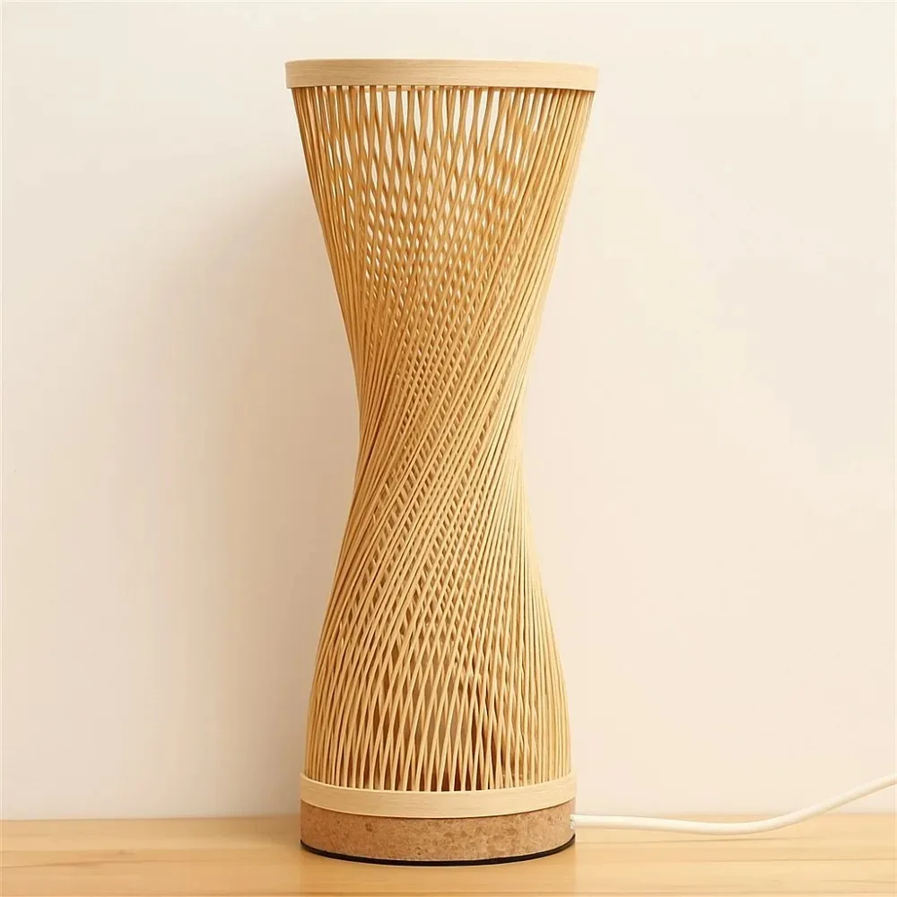 Lampa stołowa w stylu japońskim JOYINLED, bambusowa, 15x35 cm, ręcznie pleciona z rattanu, z włącznikiem/wyłącznikiem, do sypialni, gabinetu, żarówka LED E27