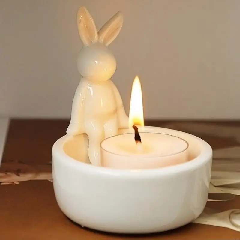 A0KF Holder a candela Ceramic Coniglio Tealight Candela per camera da letto del soggiorno