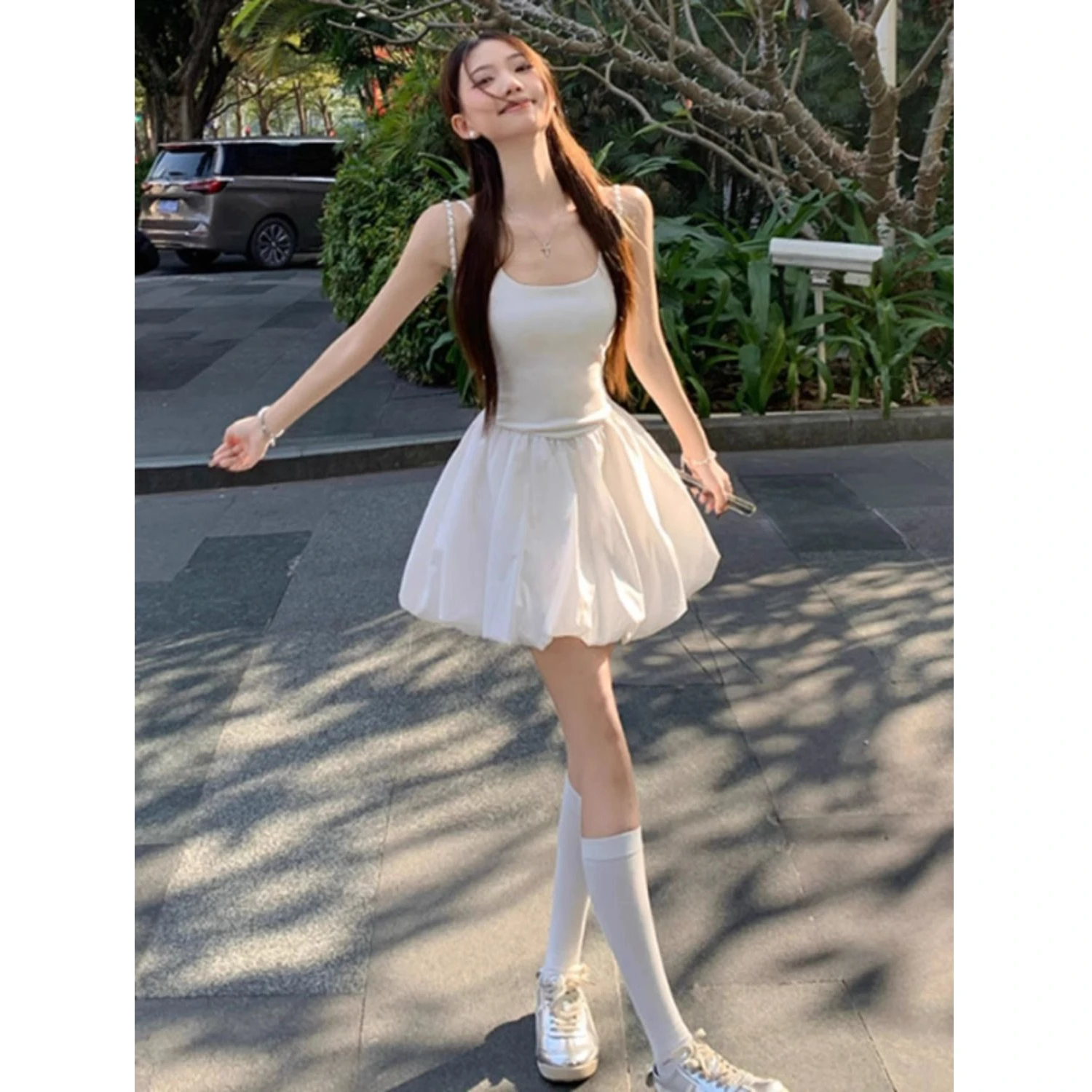 Women's Short Puffy Skirt Dress Spring Summer New Style Inner Wear Bouffant Flower Bud Design Strapless Gown Casual Chic