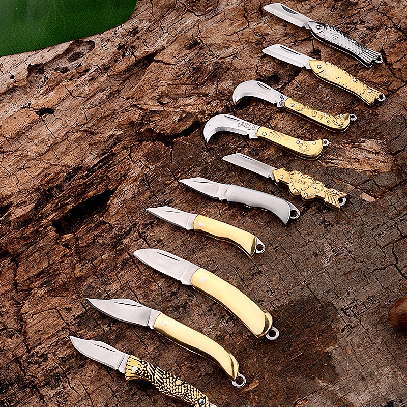 Brass Mini Knife Sharp Pocket Knife Exquisite Folding Knife Portable Keychain Pendant Gifts Accessories