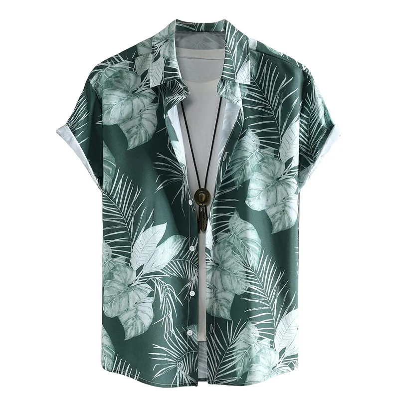 Camisa de flores hawaianas Retro para hombre, camisa de manga corta con botones, estampado 3d de plantas y hojas, Tops de playa, ropa