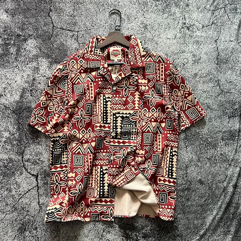 

Summer Loose Cuban Collar Floral Print Hawaiian Beach Smooth Thin Men's irt American Sle Breathable Lightweight Polyester