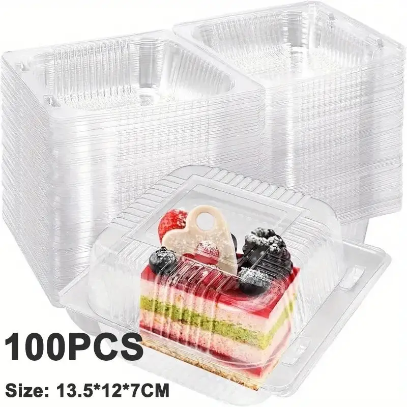 100pcs Disposable Clear Clamshell Food Container Square Round Box For Cakes Burgers Pastry