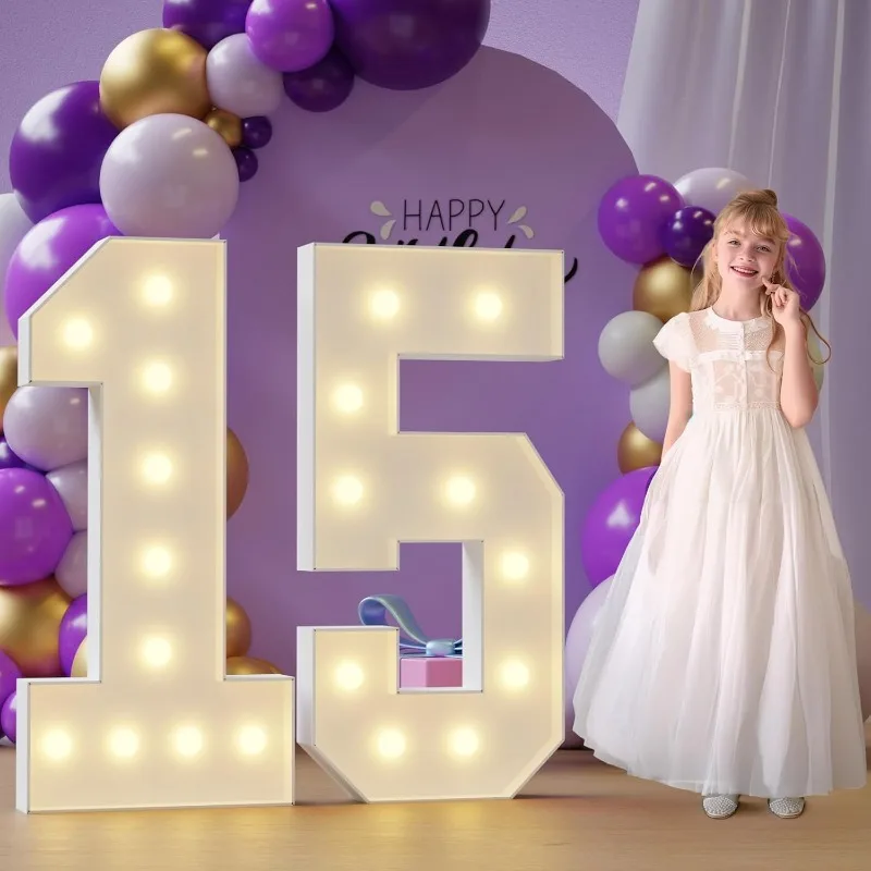 

4FT Marquee Numbers 15 Light Up Number, 15th-Birthday Decorations Marquee Numbers 4 Feet Tall White Large Lighted Sign