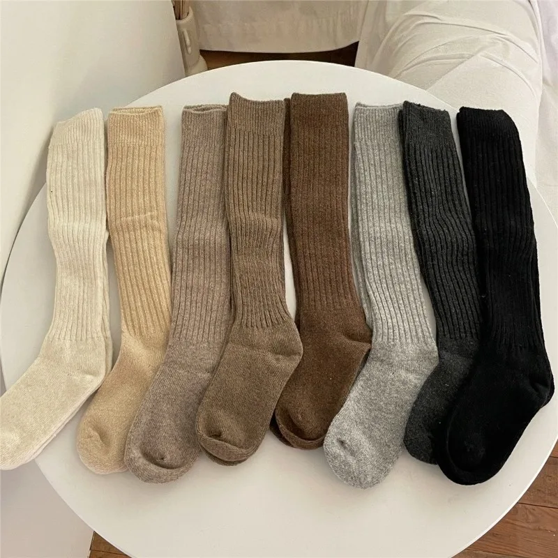 

Autumn Winter Thicken Warm Wool Cashmere Thermal Long Crew Stockings Women Home Sleeping Solid Color Tubing Socks Christmas Gift