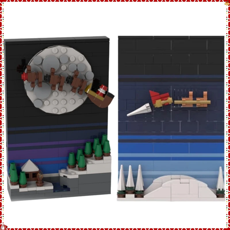 

MOC креативные рождественские тематические зимние сани, космические возрастные истории, открытка, строительный блок, модель, детские сборные игрушки, рождественский подарок, орнамент