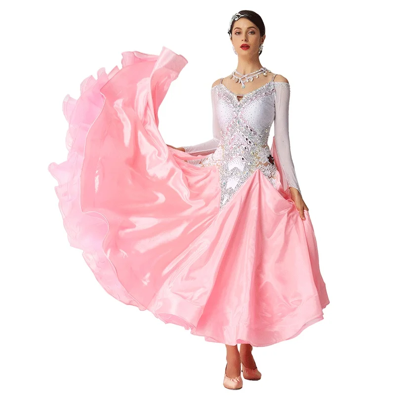 B-19465 Ready Made Long Ballroom Dancing Dress Perfect Custom Made Pearl Ballroom Dancing Dresses Girls For Competition
