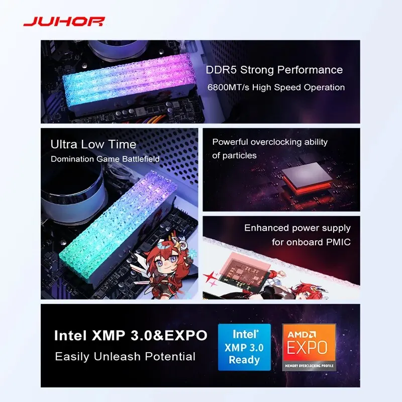 JUHOR DDR5 RGB Memory 16GB 6400MHz 6800MHz Hynix Original Chip Desktop Computer Ram