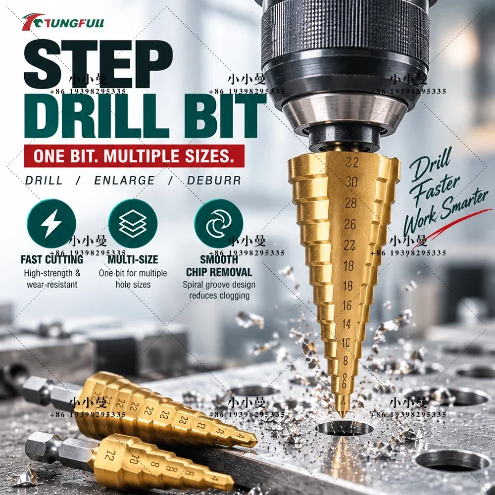 26pcs 10pcs HSS Straight Groove Step Drill Countersink Twist Drill Bit Set Titanium Coated Wood Metal Hole Cutter Core Drill Bit