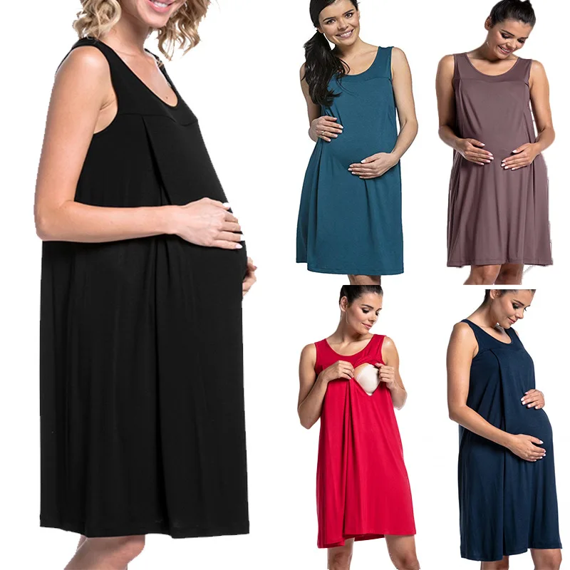 

Платье для беременных и кормящих мам, однотонное, комфортное, для сна и роддома