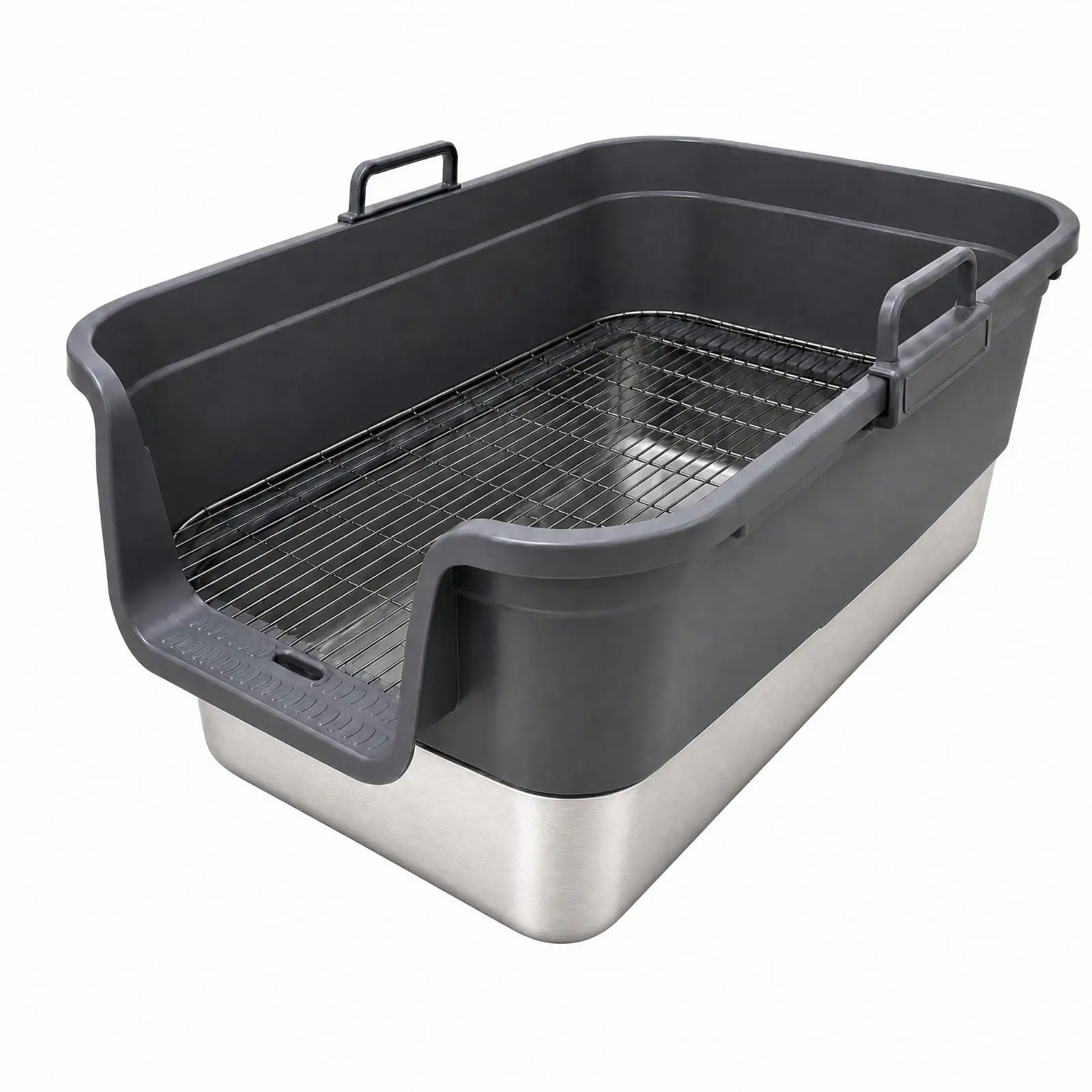 Handheld Small Pet Potty with Removable Grate Hygienic Small Pet Litter Pan with Stainless Steel Tray High-Sided Stainless Steel