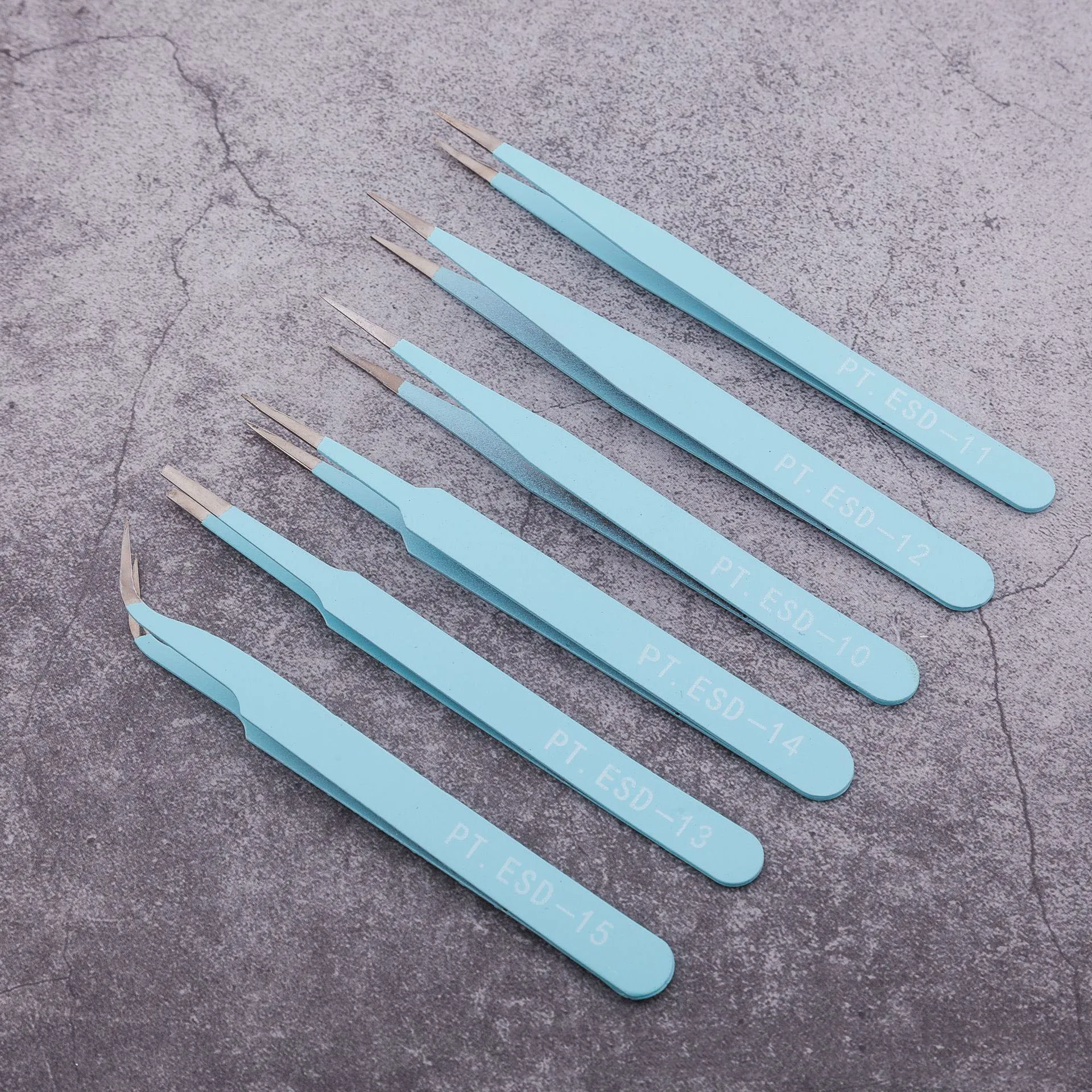 Stainless Steel 1mm Straight Head Elbow Flat Head ESD Color Tweezers Beauty Nail DIY Tweezers 6-piece Set Hair Removal