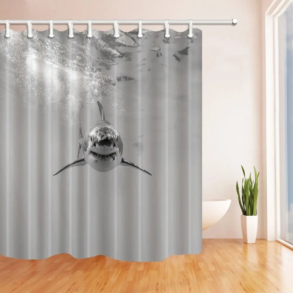 Animal Shark Shower Curtain Grey White Seawater Shark For Shark Polyester Waterproof Curtains Home Bathroom Decor Fashion Screen