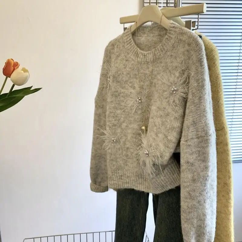 

Women's Sweater Outdoor Daily Wear Pullover Soft For Women Purple Flower Winter New Lazy Style Thickened Warm New Collection top