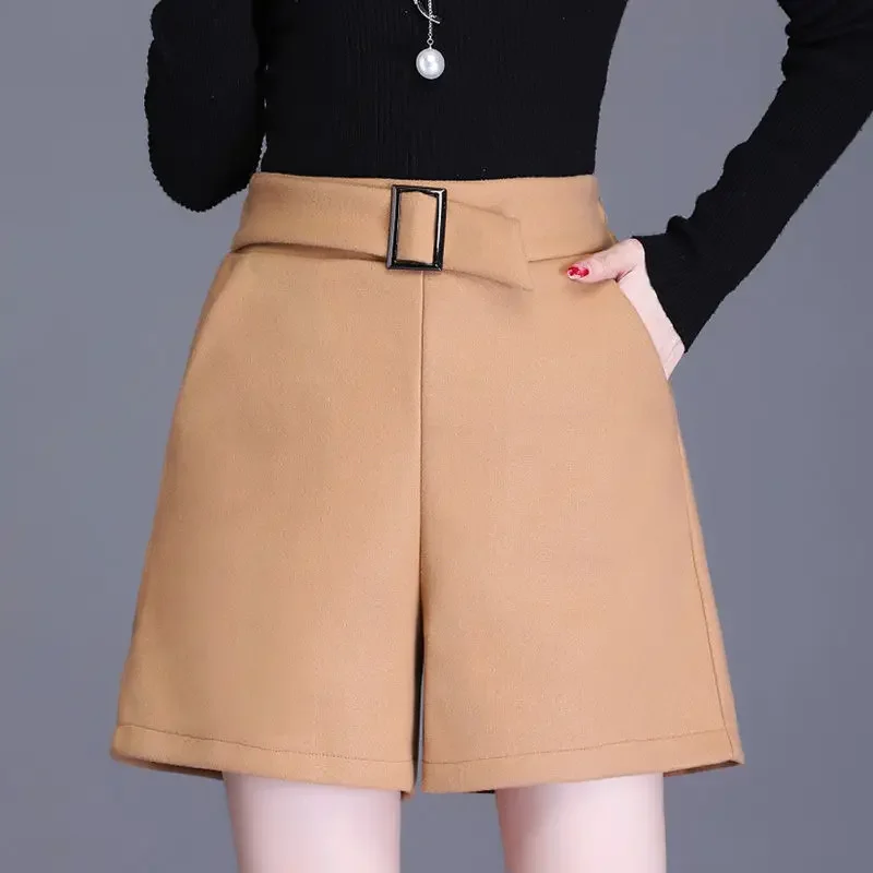 Pantaloncini sottili a vita alta slim tinta unita patchwork tasca abbigliamento donna temperamento pantaloni dritti a gamba larga XT789