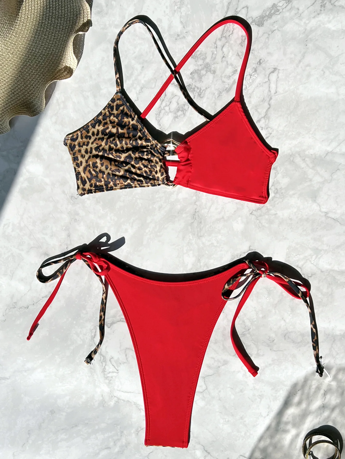

sexy leopard print patchwork bikinis sets two pieces thong back bandage swimsuits bathing suit beach outfits swimwear biquini