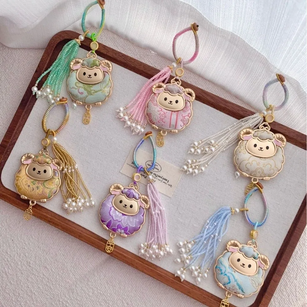 Imitation Song Brocade Tassel Brocade Sheep Pendant Cartoon Animal Decoration Chinese Style Lamb Keyring Handmade Chinese Zodiac