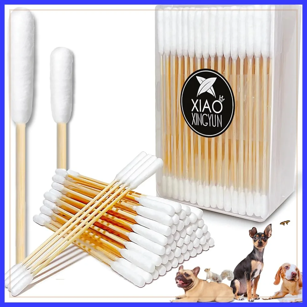 100 Pcs 6 Inch Cotton Swabs with Bamboo Handle - Double Sided Pet Ear Cleaning Swabs - Large Size for Dogs, Cats