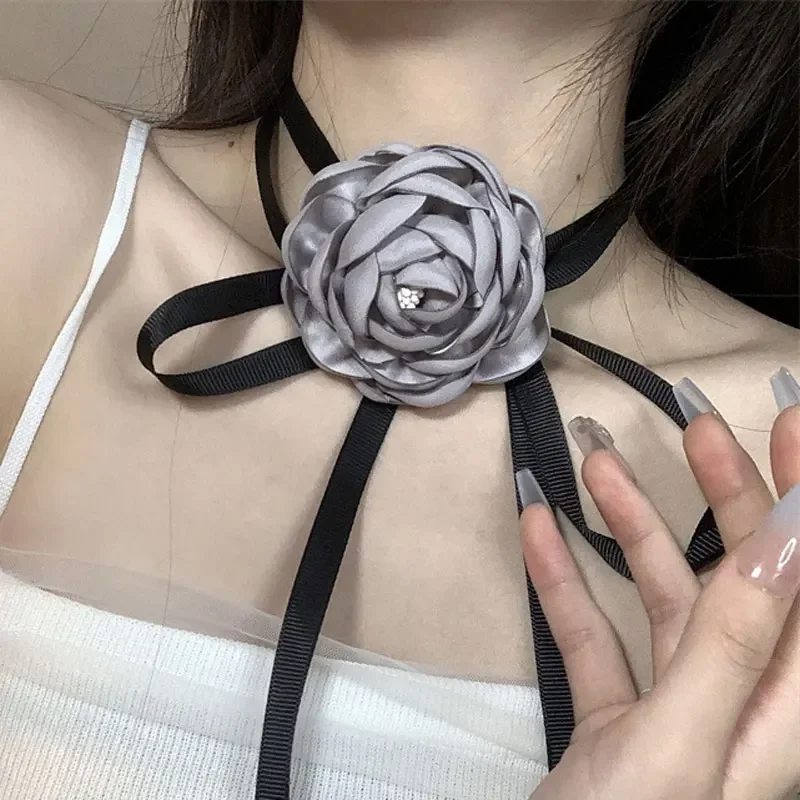 

Женское Ожерелье с трехмерным цветком серого цвета, модное увеличенное регулируемое ожерелье с ремешком для свадебного клуба, женское украшение