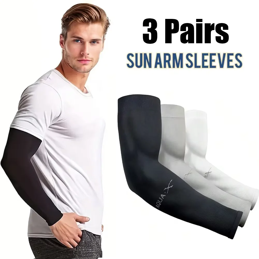 3Pairs Fashion Sun Ice Silk Sleeves Uni Summer Sun Protection Arm Sleeves Suitable for Outdoor Riding Driving Fishing