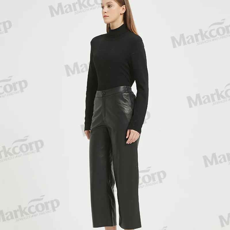 Markcorp Light French High Waist Slim Wide Leg Pants for Women's New Autumn/Winter Elastic Sheepskin Crop Pants