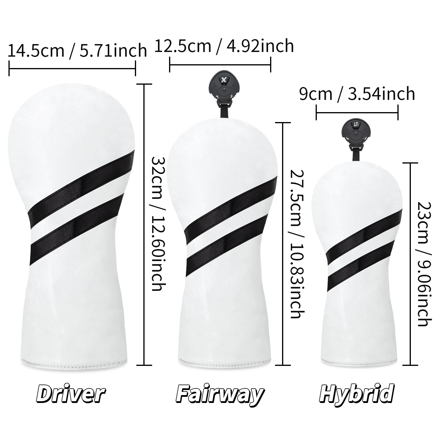 1pc/3pcs White Double Diagonal Stripe Golf Wood Headcover, No Number, Fit Driver & Fairway Wood, Golf Club Protector - view 6