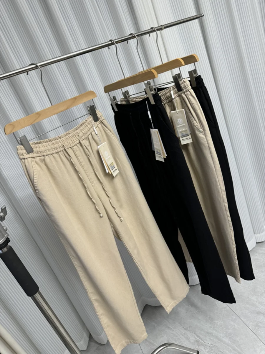 

Высококачественные летние мужские легкие дышащие крутые свободные эластичные талии прямые брюки повседневные хлопковые льняные брюки модные