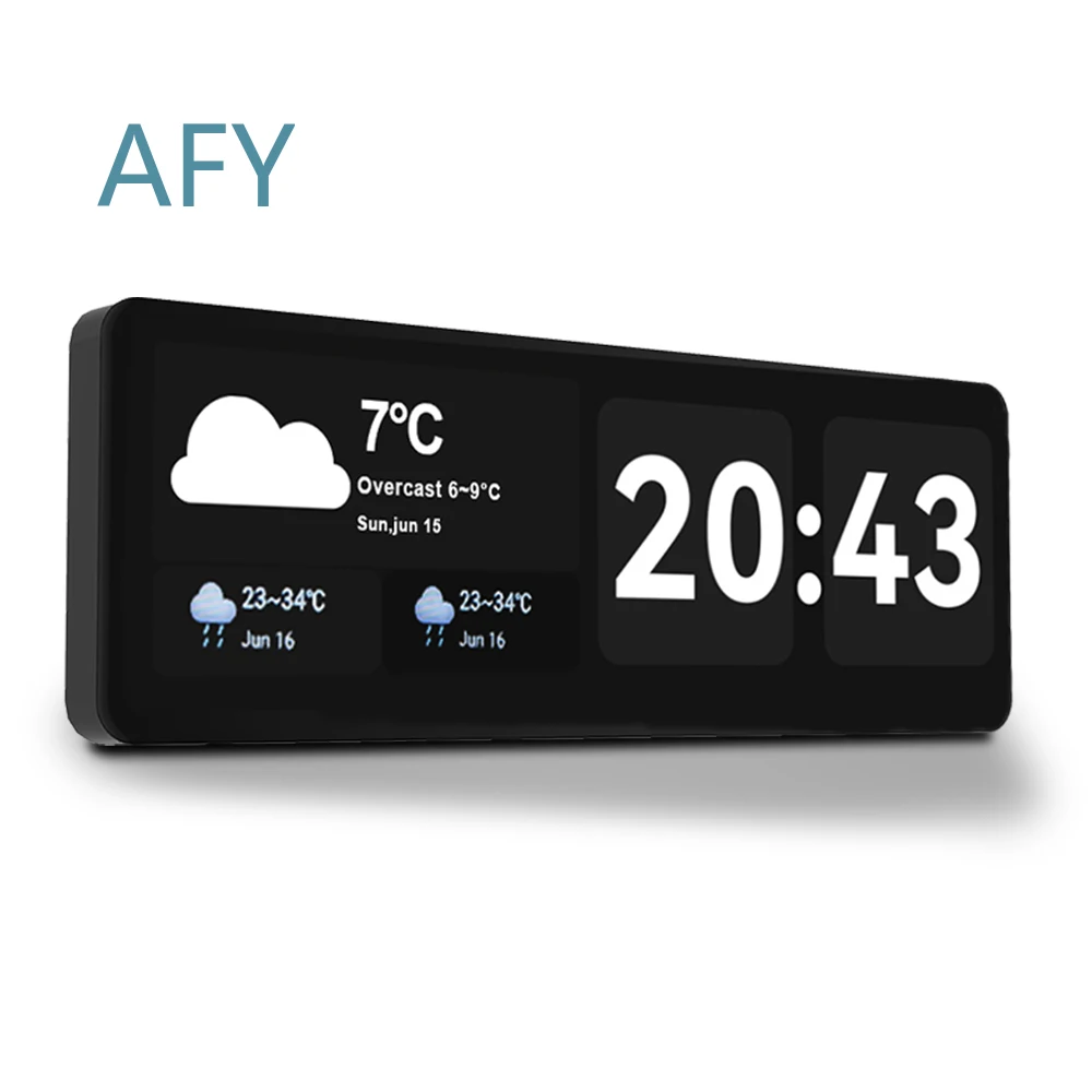 21 Inch Smart Digital Wall Clock with Dual Display for Weather Time Temperature Humidity Indoor Outdoor Use Network Connected