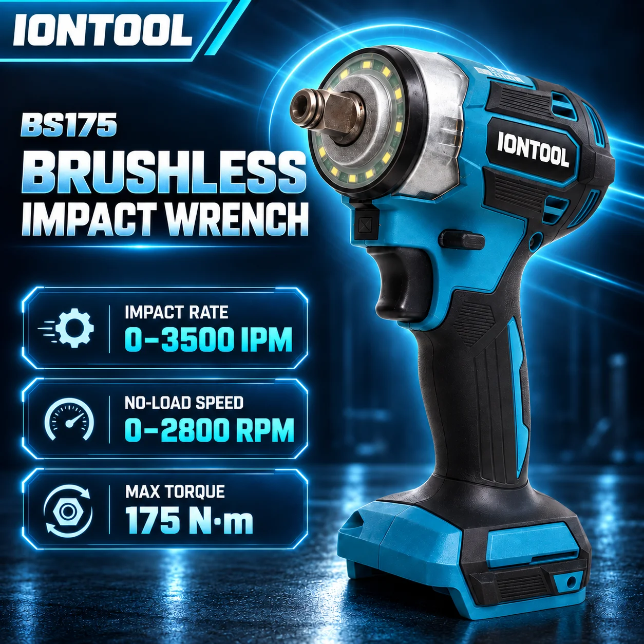 IONTOOL  Brushless Cordless Impact Wrench 175N.m 5-Speed LED Ring Light Power Tool for Home Repair and DIY Bare Tool Use