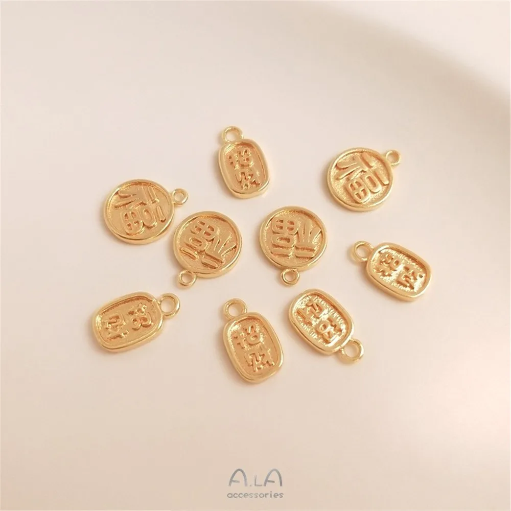 

Bronze Lucky Brand 14K Gold Color Round Brand Lucky Character Pendant Oval Lucky Small Pendant Diy Jewelry Charm Accessories
