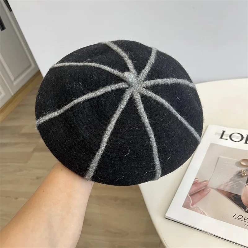 Neue Herbst Winter Baskenmütze Hut Für Frauen Achteckige Kappe Designer Top Qualität Wolle Weiche Warme Gestreiften Beste Abgestimmt Künstler Hut Geschenk – Detail 20