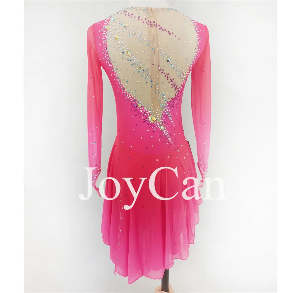 JoyCan-فستان التزلج على الجليد للفتيات ، دنة وردي ، شبكة مطاطية ، ملابس الرقص المنافسة ، حسب الطلب