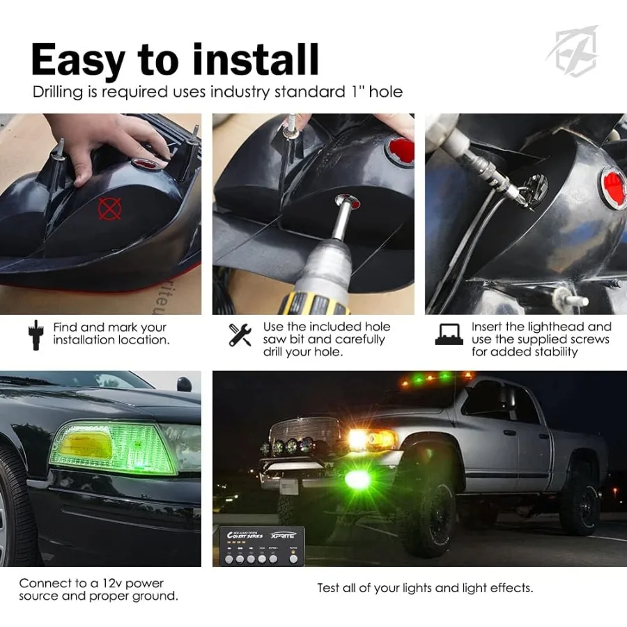 مجموعة أضواء ستروب LED خضراء كهرمانية مع 20 أنماط وامضة ولوحة تحكم لشاحنات المركبات في حالات الطوارئ على الطريق S #6