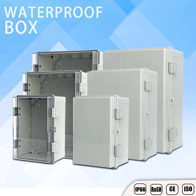 IP66 Gray/Transparent Cover Electronic Box Instrument Hinge Case Waterproof Outdoor Distribution Enclosure Case PC Plastic Case