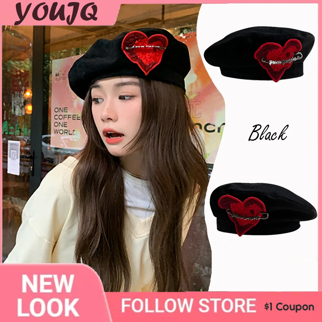 Y2K Winter Berets for Women Tide Luxury Brand Casual Cap Retro Punk Pin Beret Hat Female Japanese Celebrity Wild Painter Gorro