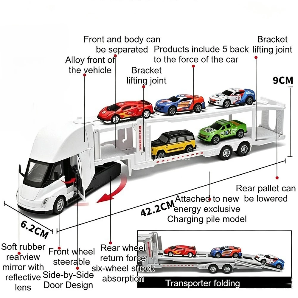 1:32 Scale Double-decker Transporter Car Model Toy Doors Opened Front Wheel Steer Models Pull Back Vehicle for Friends Surprise