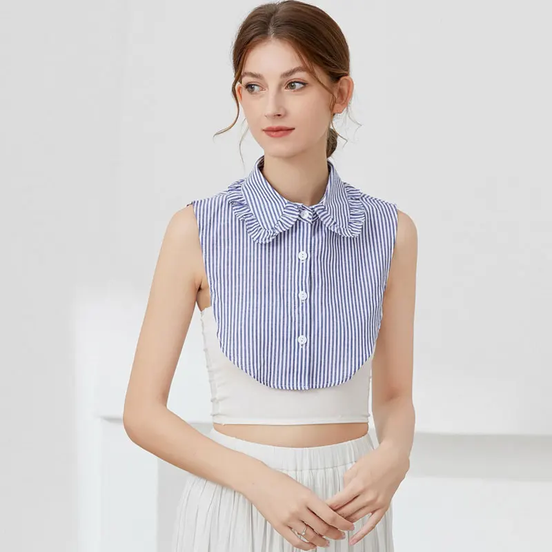 

Blue Striped Fake Collar Detachable Fake Collar Shirt Dickey Half Blouse False Collar for Lady Girls