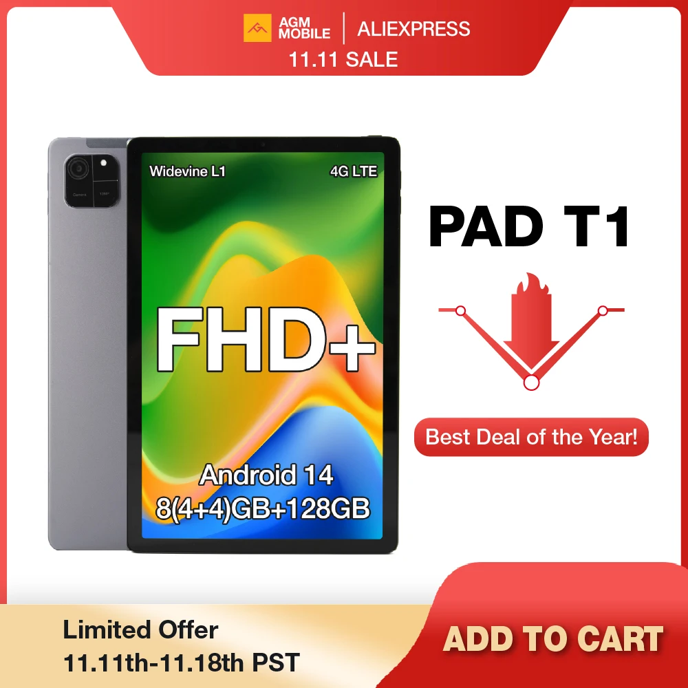 

Планшет AGM PAD T1 10,95 дюйма 1200 * 1920 FHD + экран 8 (4 + 4) ГБ ОЗУ 128 ГБ ROM 4G LTE Android 14 Unisoc T606 Планшеты Поддержка Widevine L1