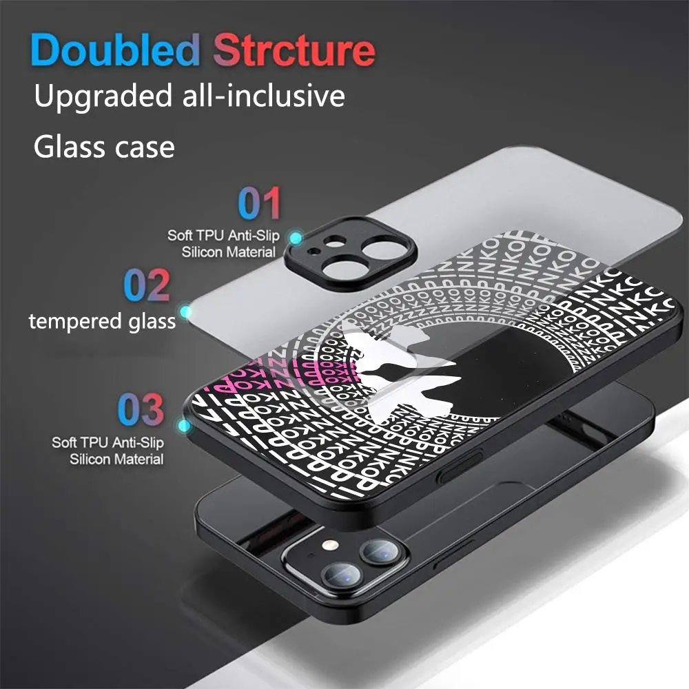 HYBXAXC Elegant Bird Emblem Tempered Glass Phone Case Black White Fashion Cover For IPhone Durable Anti Scratch Protective Shell - view 6
