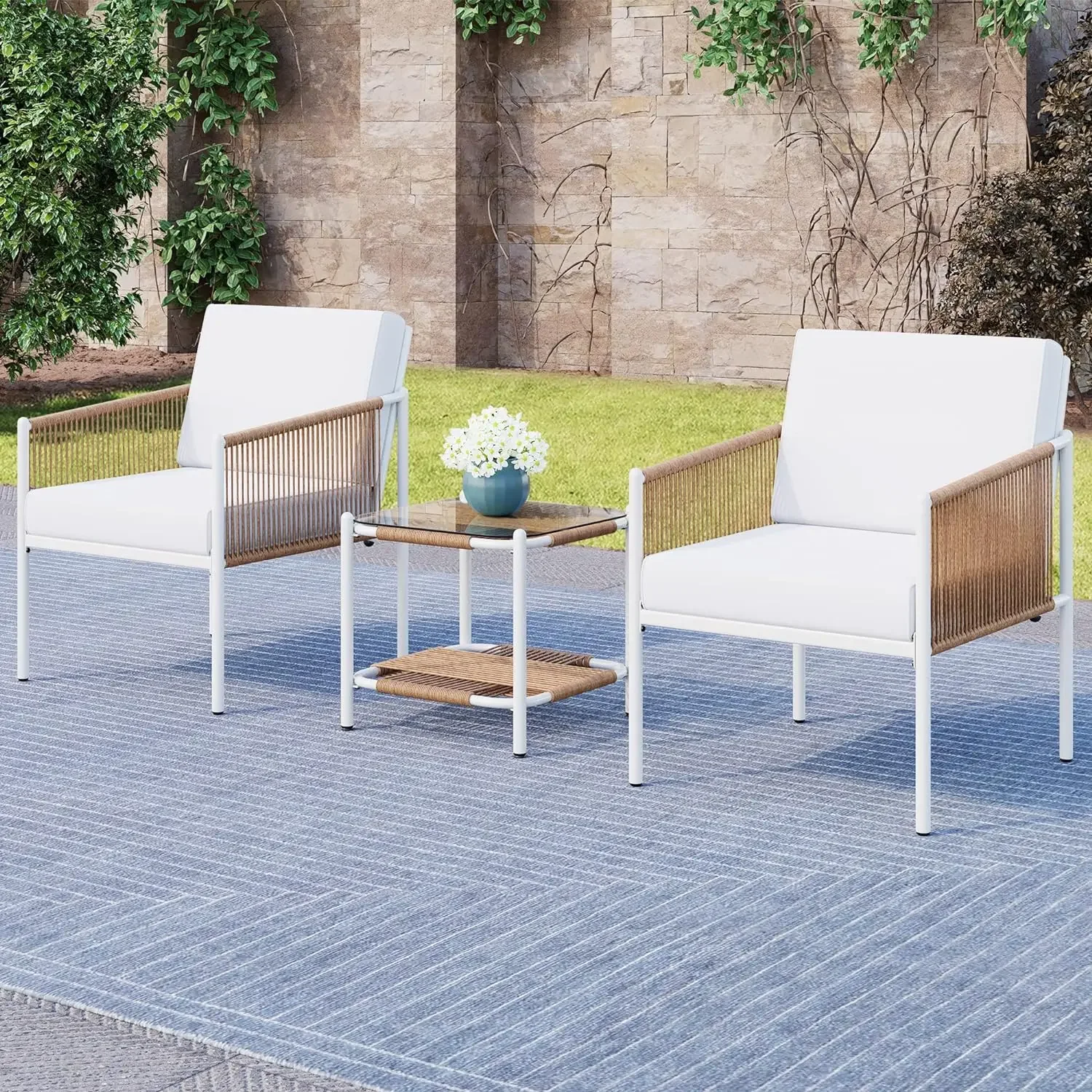 Juego de muebles de mimbre para Patio, conjunto de sillas de mimbre para conversación, para todo tipo de clima, 2/3/5 piezas