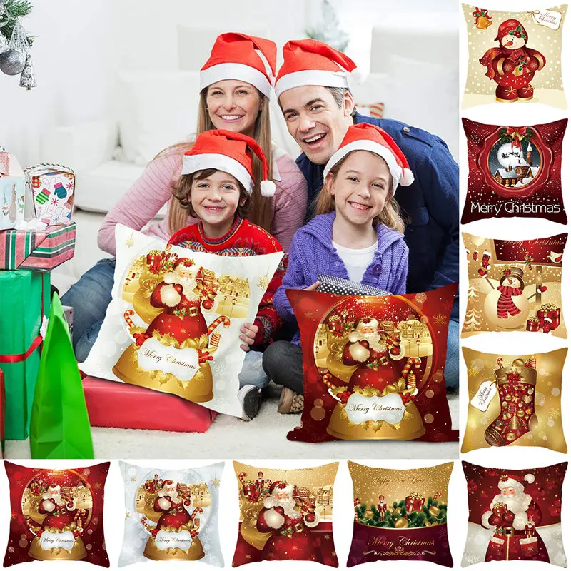 Christmas Cushion Cover Merry Christmas Decorations for Home 2024 Christmas Ornament Navidad Noel Xmas Gifts Happy New Year 2025